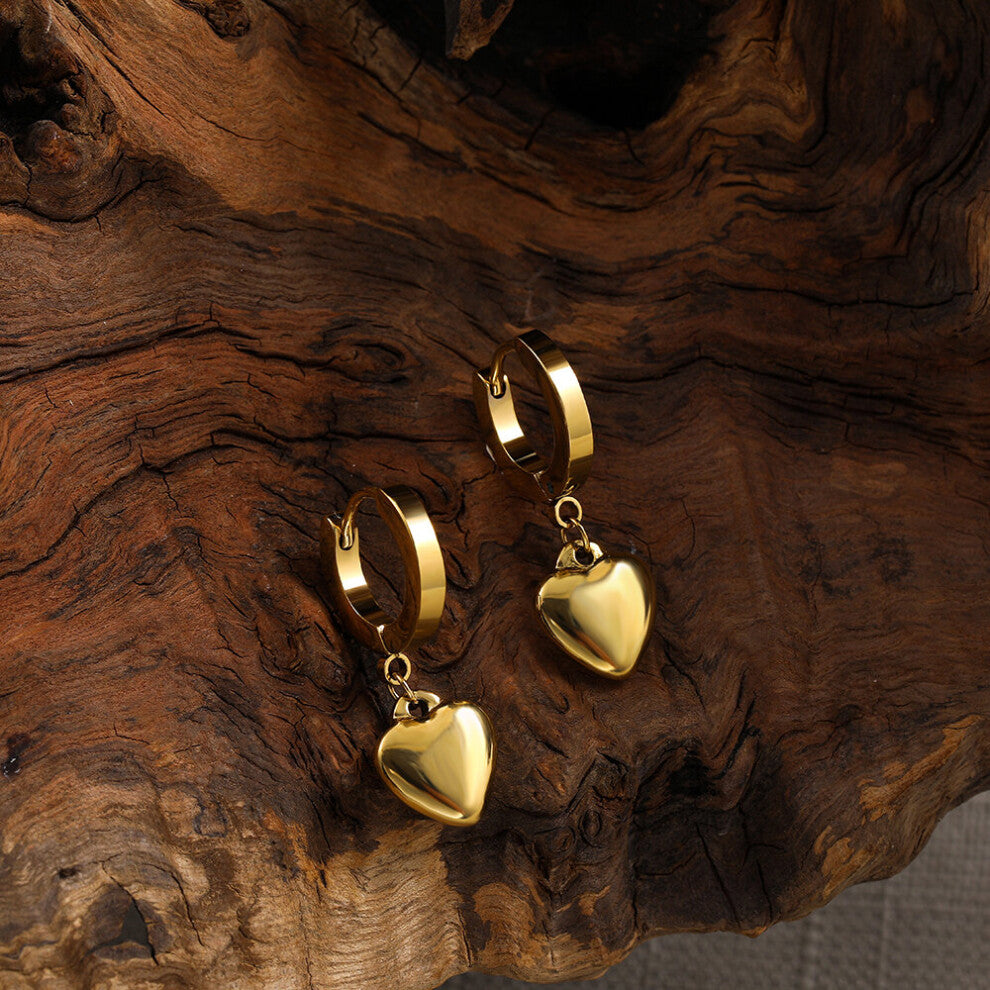 U Shape Geometric Hoop Earrings Stainless Steel Heart Pendant Ear Buckle Huggie Hoops for Women Men Jewelry