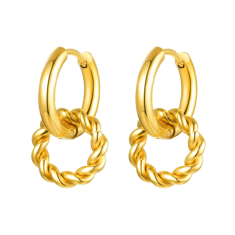 Double Circles Hoops Earring for Women, Stainless Steel Rope Twist Huggie Geometric Interlinked Link Jewellery