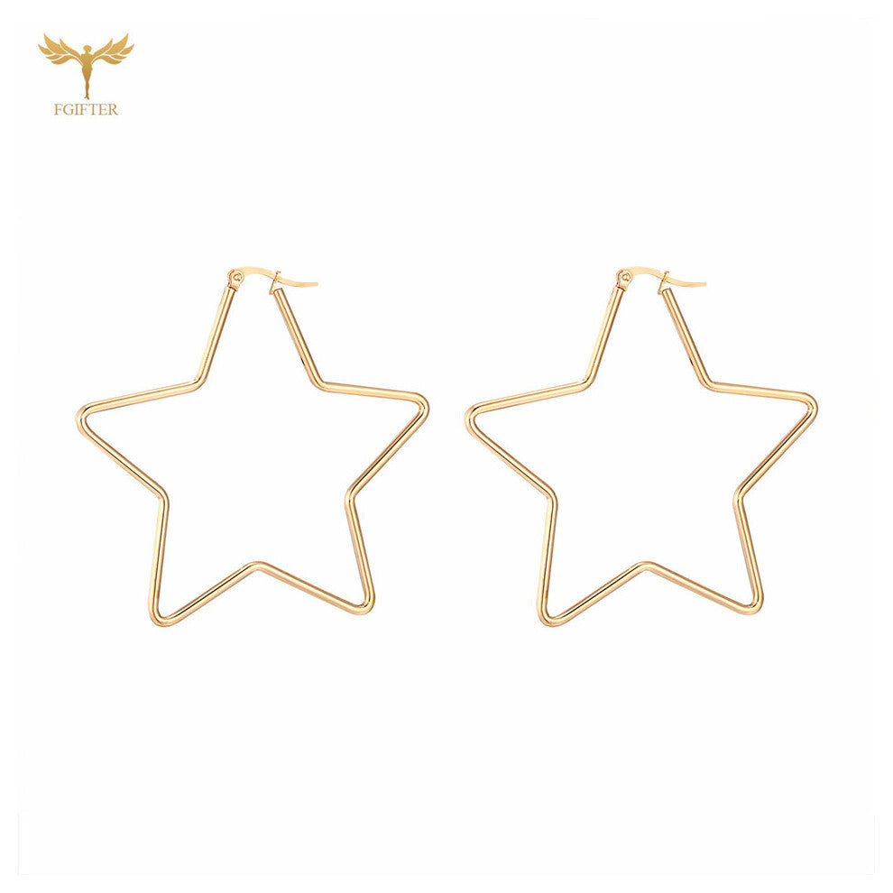 (Light Yellow Gold Color, Pink) Star Earrings For Women Stainless Steel Hoops Girls Ear Nipple Piercing Jewelry 20mm 50mm 60mm 70mm Choose