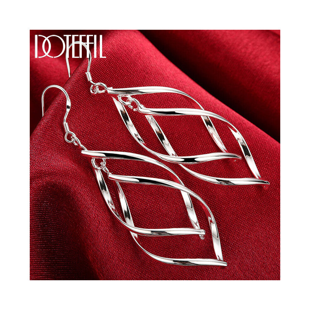 925 Sterling Silver Geometric Surround Twist Drop Earrings For Women Wedding Engagement Jewelry