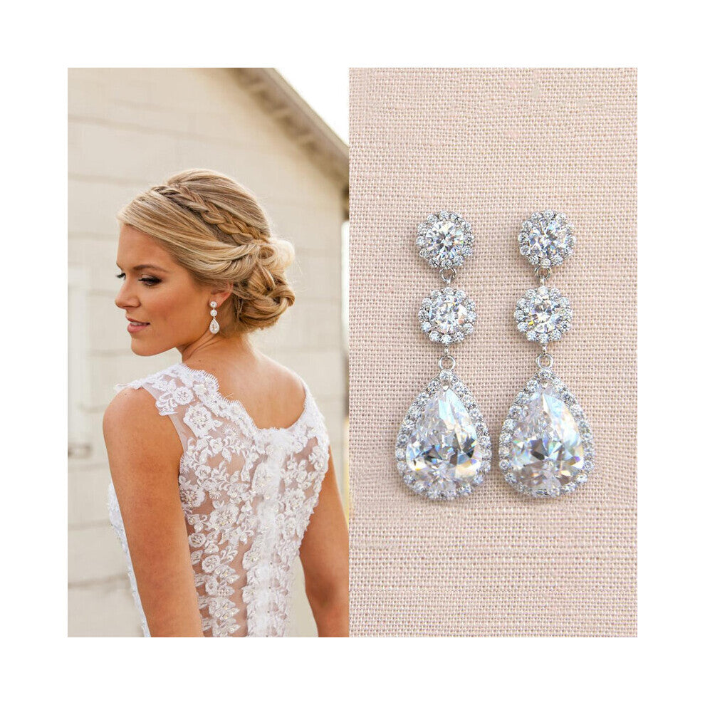Wedding Earrings for Women Crystal CZ Brilliant Hanging Earrings High Silver Engagement Jewelry