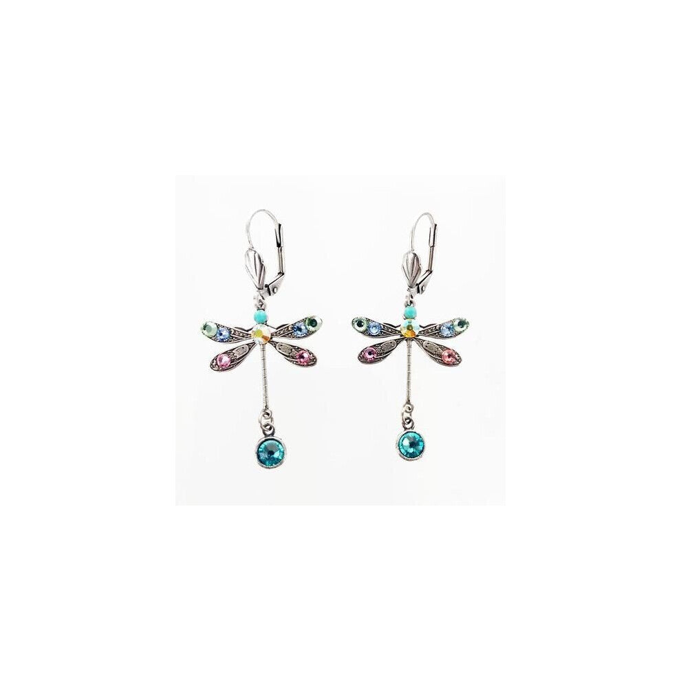 Personalized Carved Dragonfly Earrings Seven colored gems Hook Drop Earrings Wedding Engagement Earrings for women