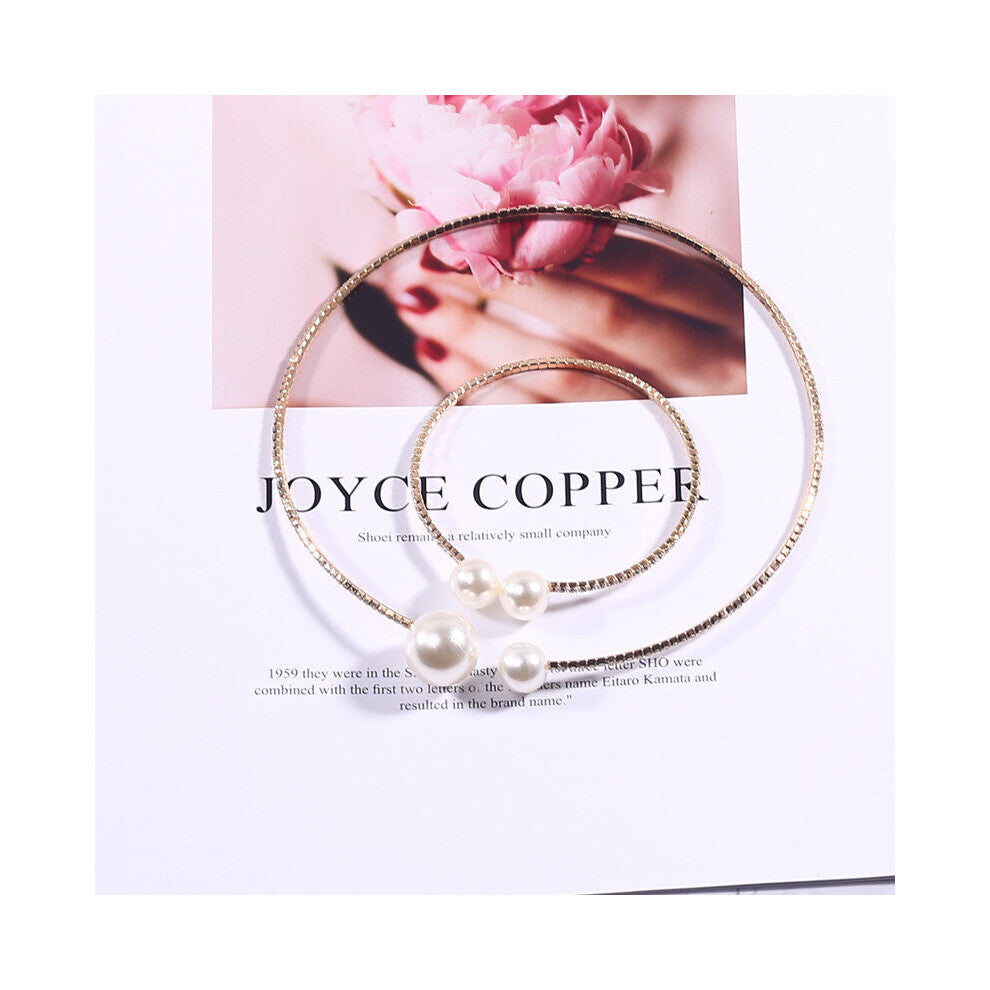 European Simulated Pearl Chokers Necklace Bangle Adjustable Jewelry Set For Women Bridal Wedding Party Accessories