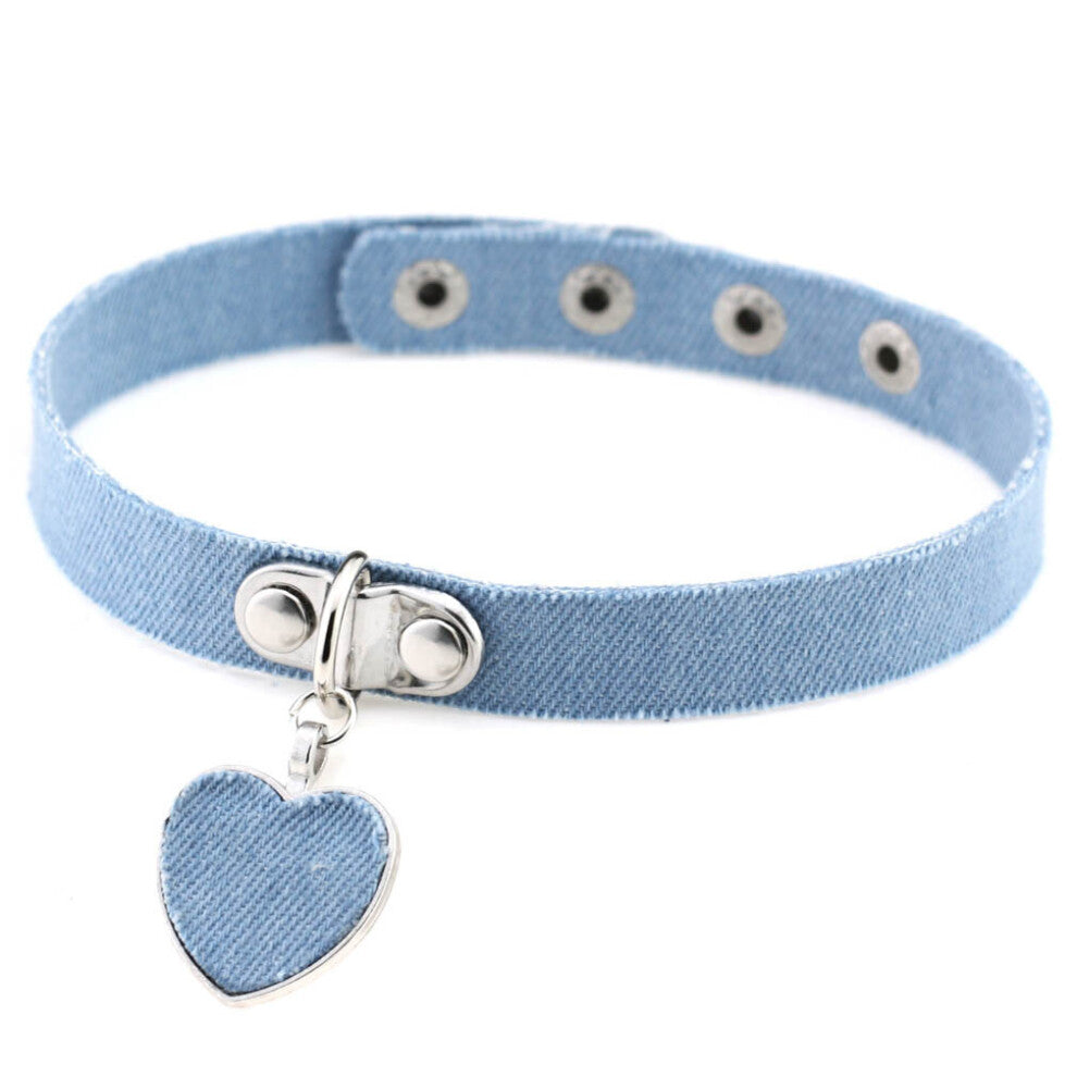 Denim Heart Pendant Choker Necklace For Women Jeans Chokers Tattoo Collar Collier Ras De Cou Colar Bijoux Femme