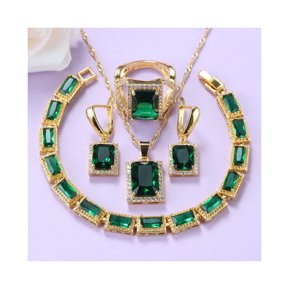 (Rose Gold Color, 7) Mexican Jewelry Sets Gold-Color Romantic Wedding Bridal Accessories Purple Crystal NecklaceAnd Earrings Bracelet Sets