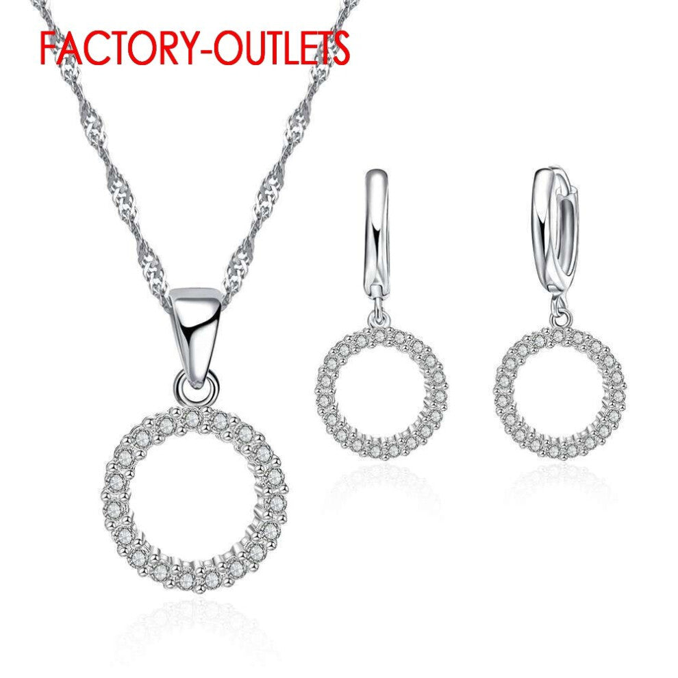 925 Sterling Silver Bridal Jewelry Sets Beads Cubic Zirconia Necklaces Hoop Earrings Women Girls Engagement Anniversary