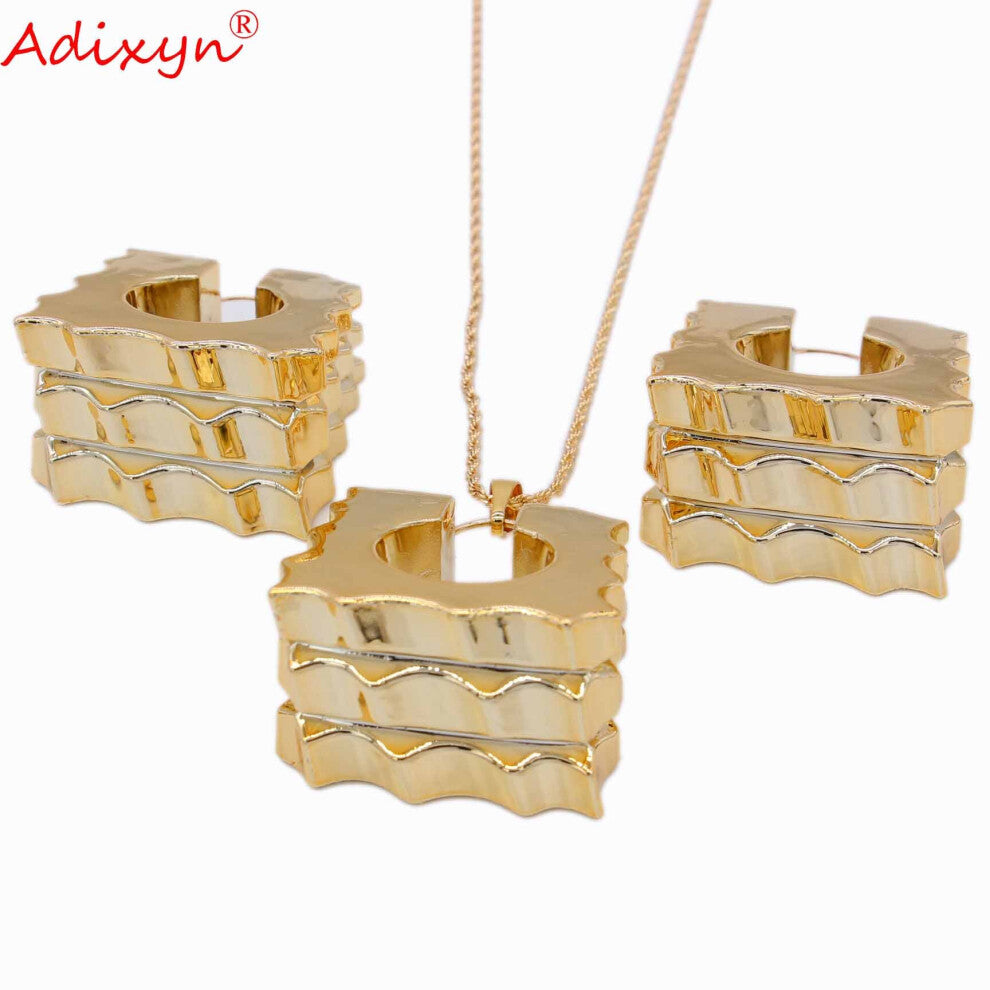 Two Desigh Square Earrings-Pendant-Necklace Rose Jewelry Set For Women N031915