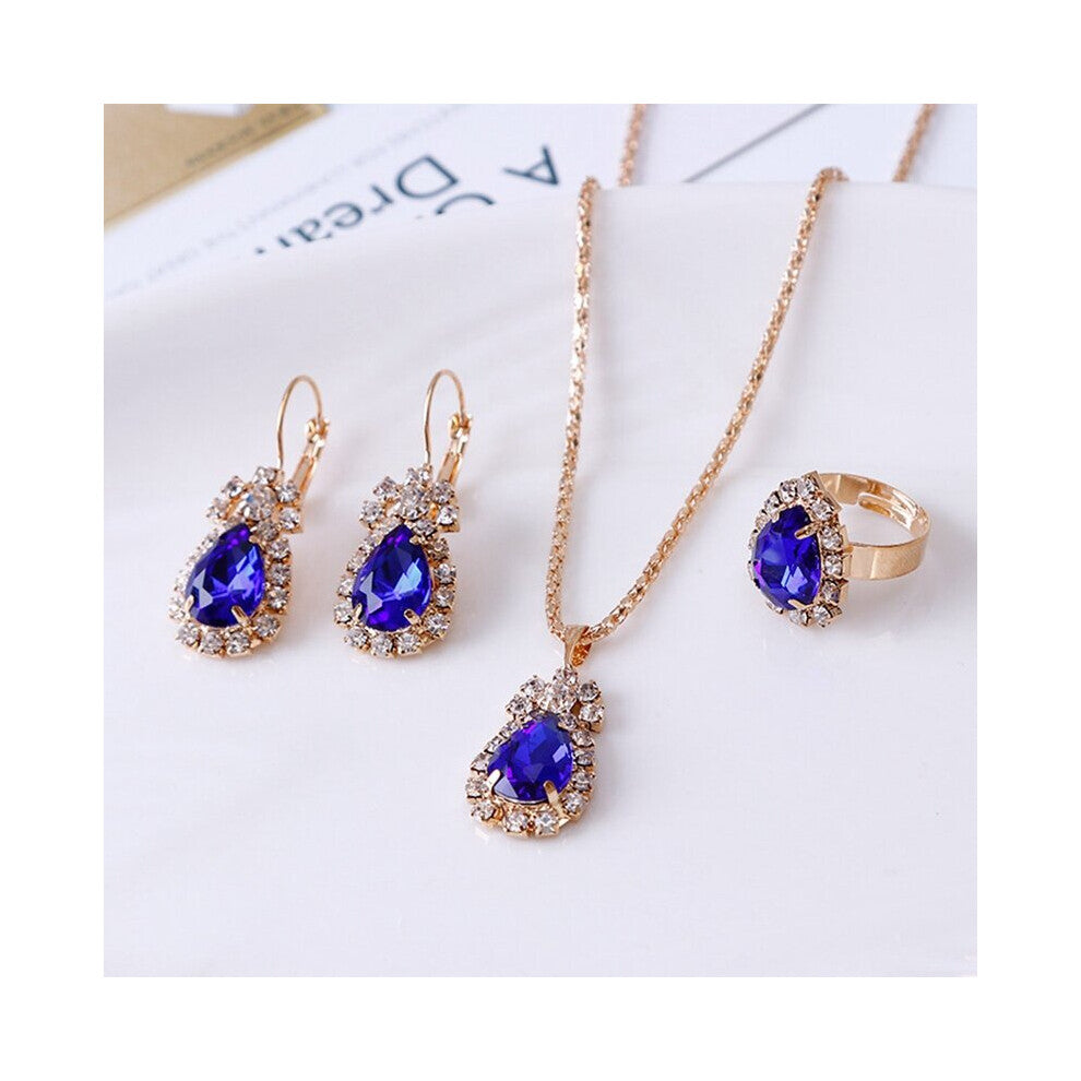 3Colors Jewelry Sets Hoop Earrings Water Drop Earrings Red Jewelry Set Rhinestones For Women Pendant Necklace-Earrings-Rings