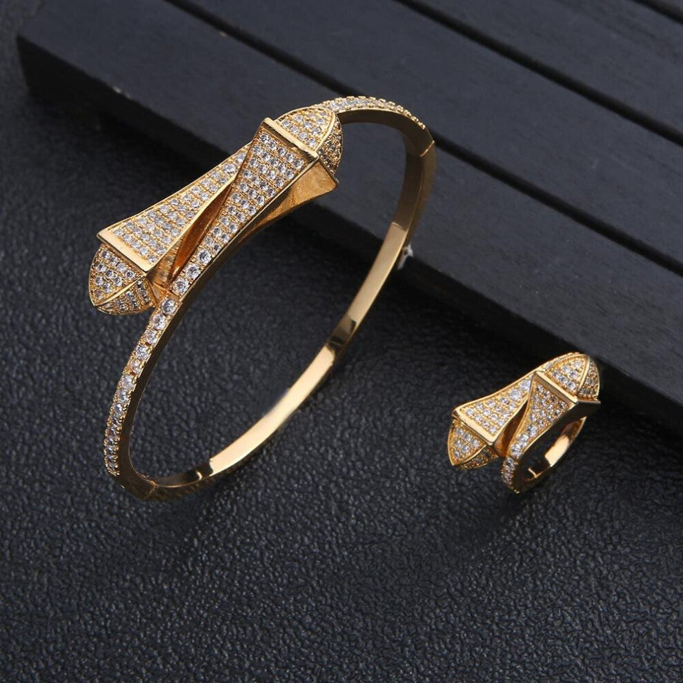 2PCS Dubai Bangle Ring Set Jewelry For Women Wedding Engagement brincos para as mulheres FG1429