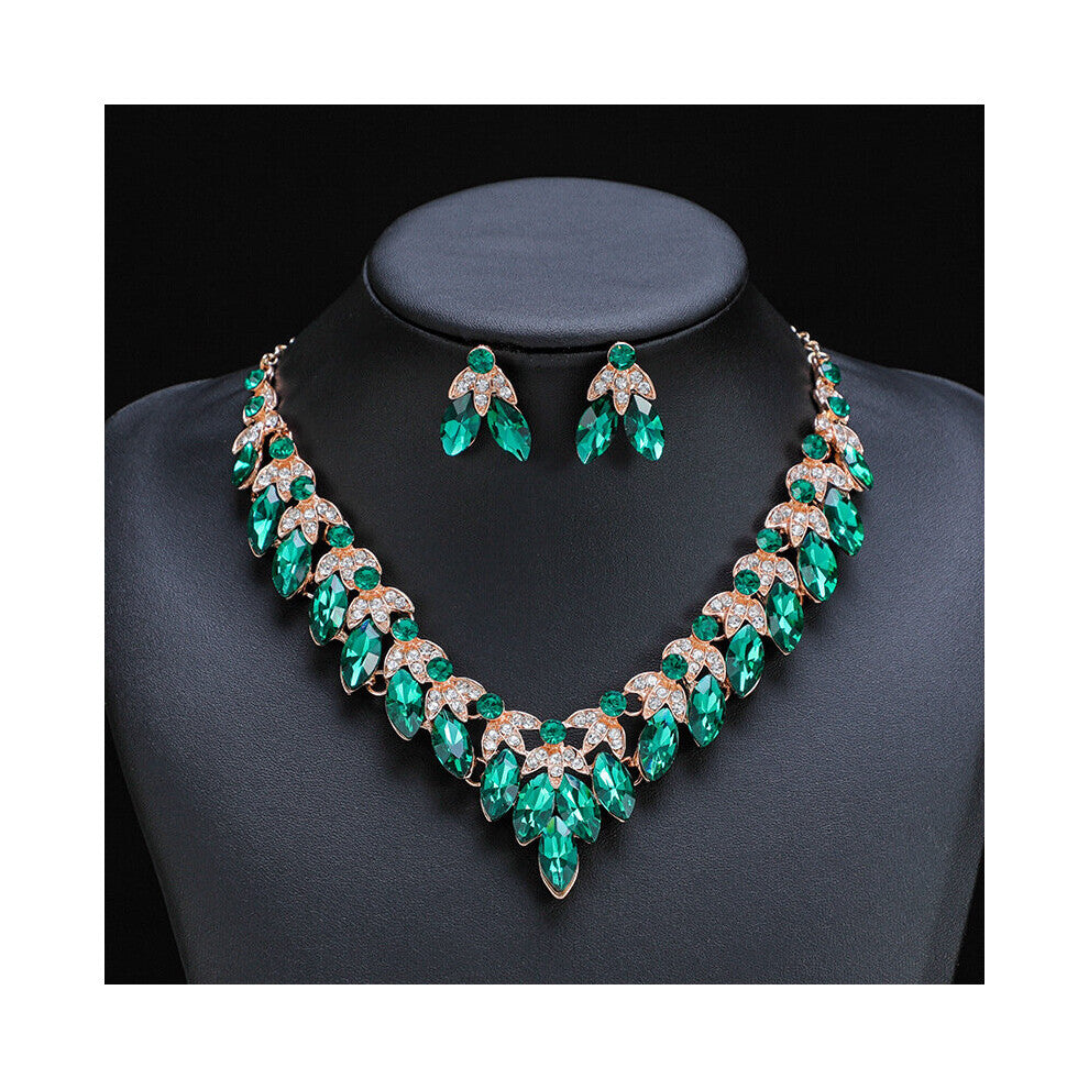 Water Drop Green Crystal Bridal Jewelry Sets Wedding African Beads Rhinestone Necklace Earrings Set Engagement Party Gift