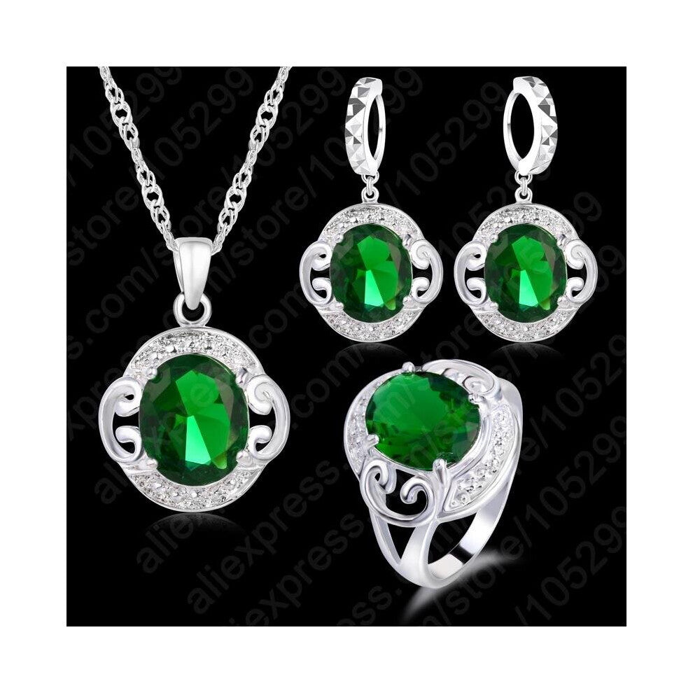Fast 925 Sterling Silver Emeral Pendant Necklaces Earring Sets For Brides-Women Wedding Engagement Jewelry Sets