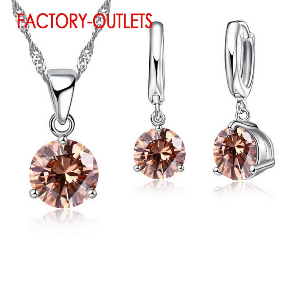 925 Sterling Silver Jewelry Set Classic 3 Claws Crystal Necklaces Hoop Earrings Women Girls Engagement Anniversary