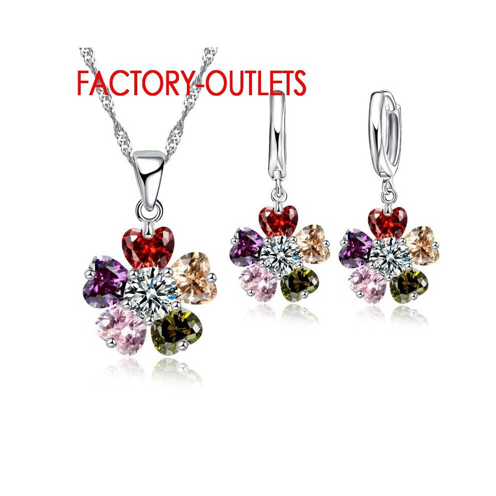 Pendant Necklace Hoop Earrings Jewelry Set 925 Sterling Silver Cubic Zirconia Flower Lovers' Gift For Party Engagement