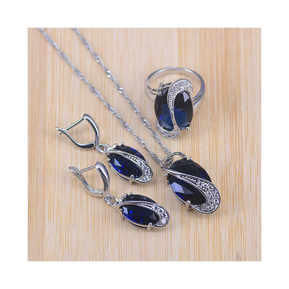 (Rhodium Plated, 10) Sliver Costume Jewelry Sets For Women Bracelets-Necklace-Pendant-Rings-Drop earrings Engagement Set With Stones