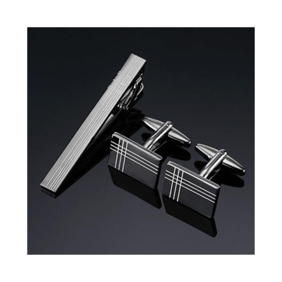 Cufflink and Tie Clip Set Rhinestone Tie Pin for Men's Suit Accessories Tie Bars Cufflink Set Men Wedding Jewelry B246