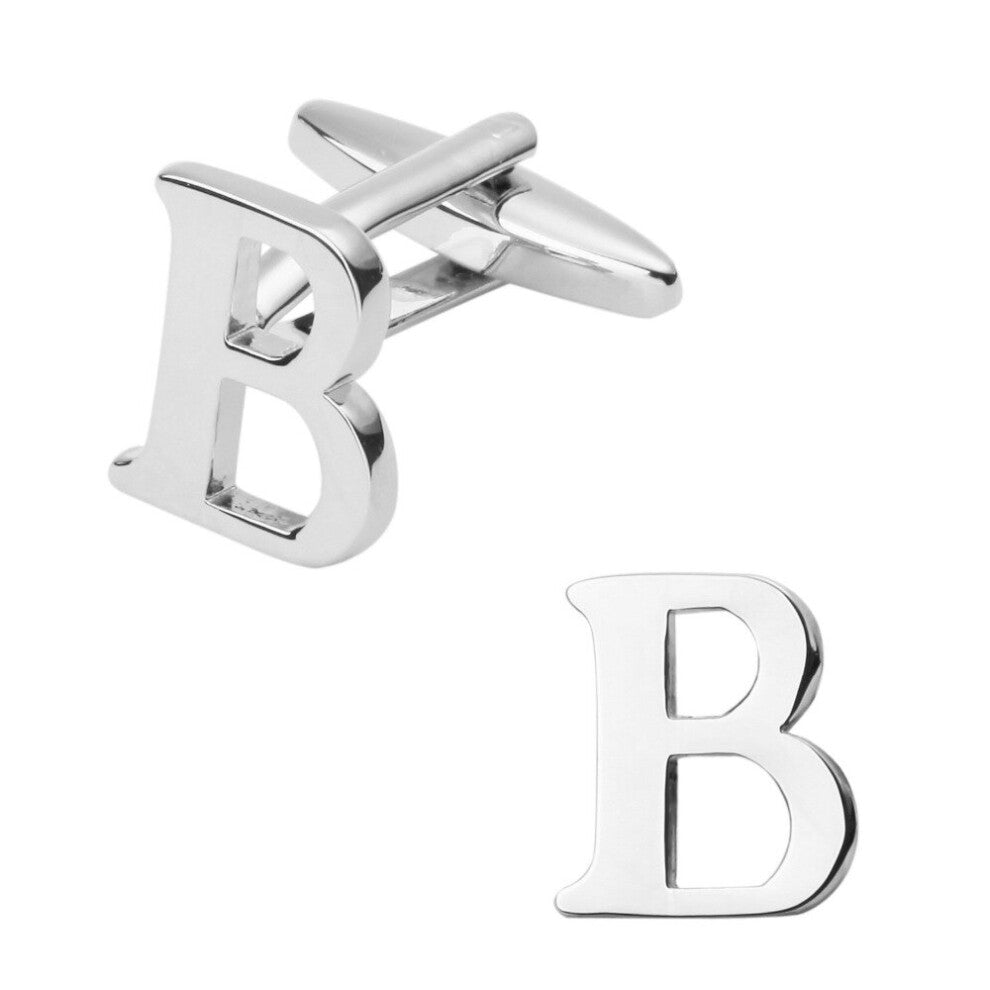 Fashionable man shirt cuff links glossy silvery letter B cufflinks English letters cufflinks - 5 on packing-free