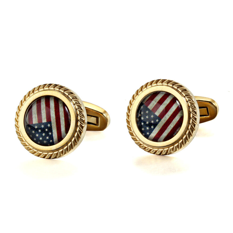 American Flag Stone Jagged Edge Casting Serrated Stainless steel Tuxedo Shirt cufflinks