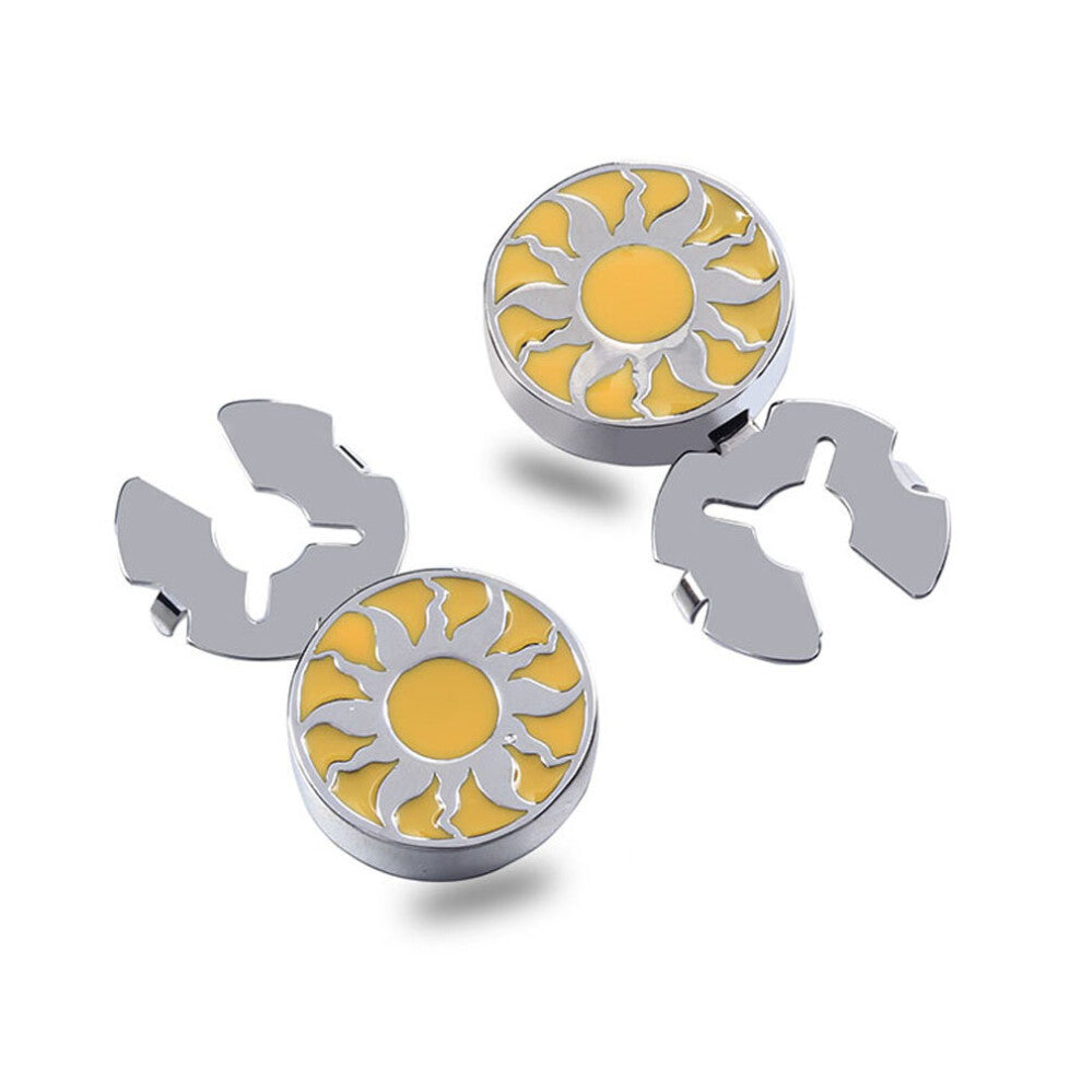 Yellow Sun God Enamel Silver Button Cover For Tuxedo Business Formal Shirts 17.5MM One Pair