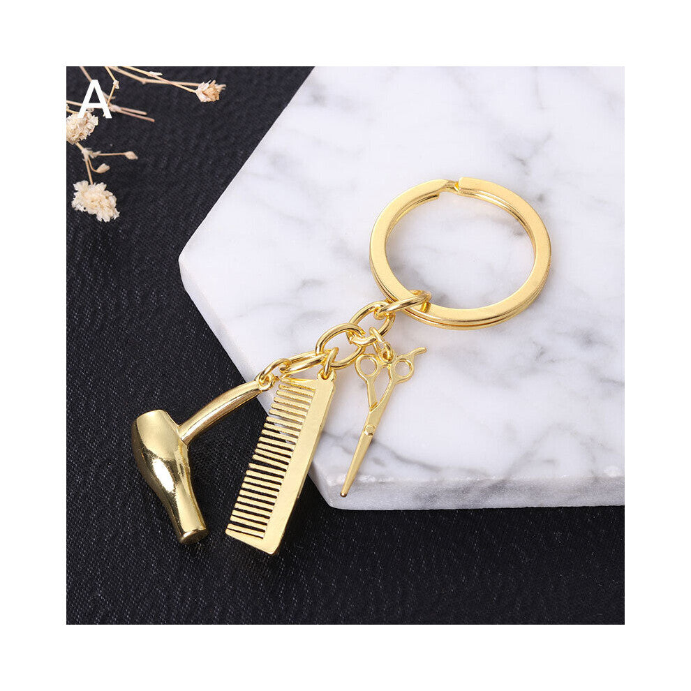 Barber Shop Tools Key Ring Hair Dryer Scissors Comb Pendants Simulation Keychain Dresser Present Hairdresser Gift ??????