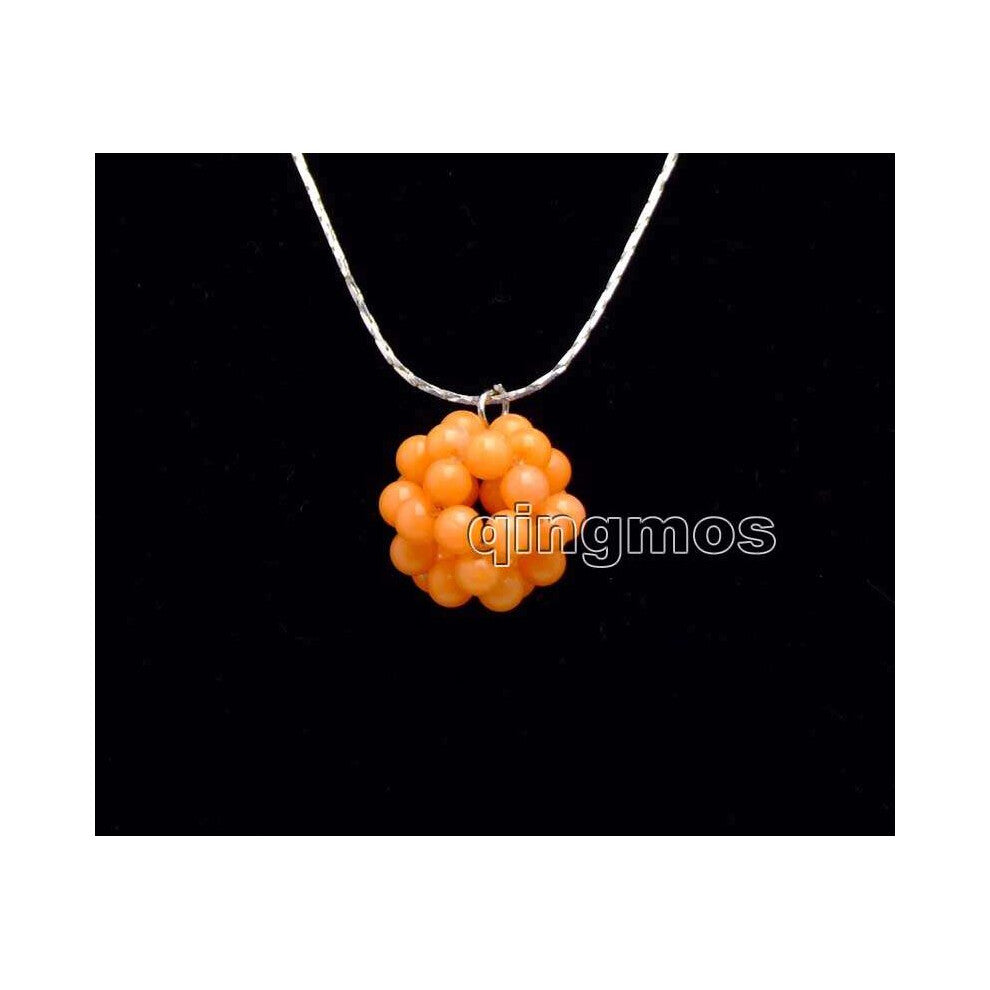Big 15-18mm Orange Natural 4-5mm Coral handwork Weaving Round Ball Pendant with Silver plated chain 17'' Necklace-nec6200