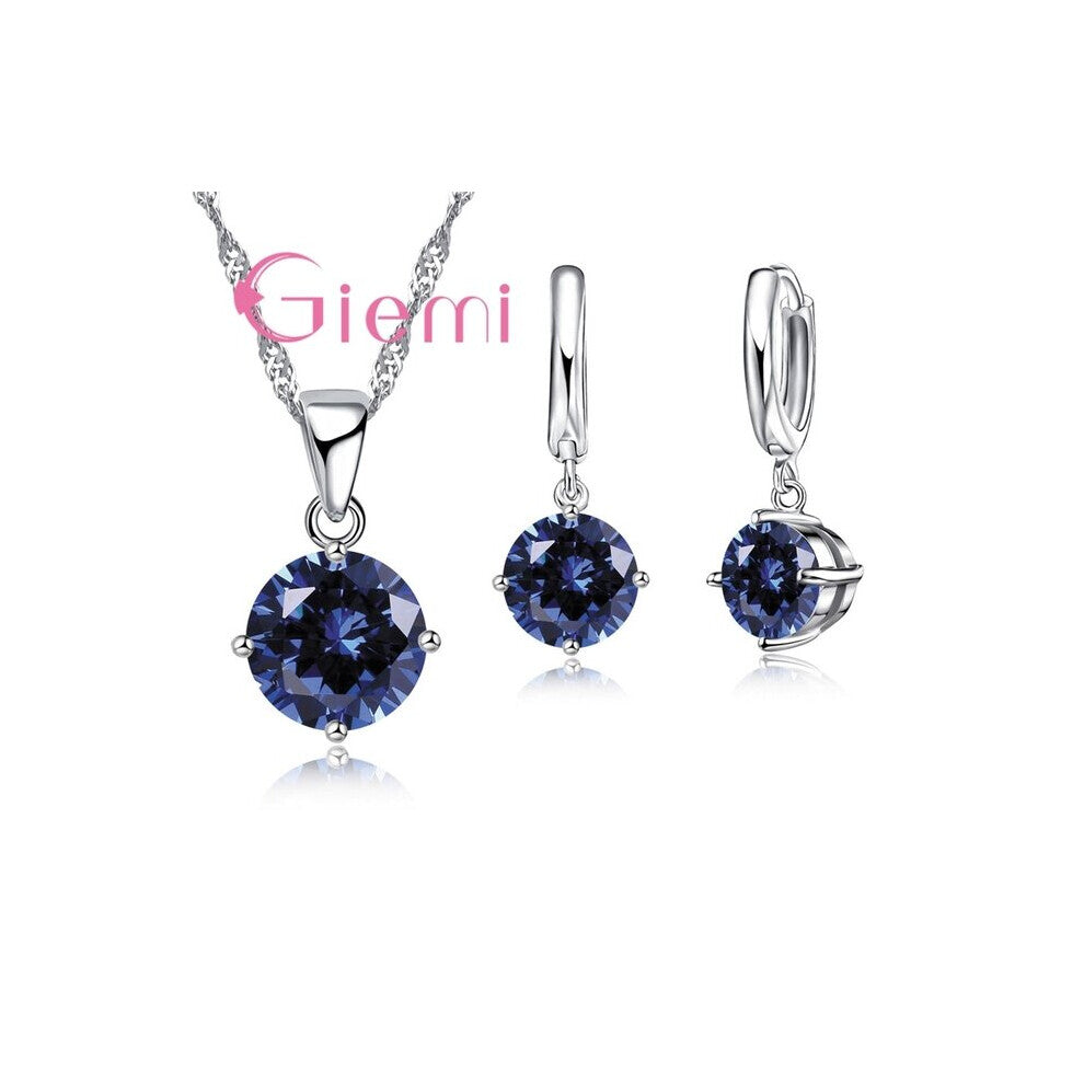 925 Sterling Silver Pendant Necklace Earrings For Women Engagement Jewelry Set Austrian Crystal