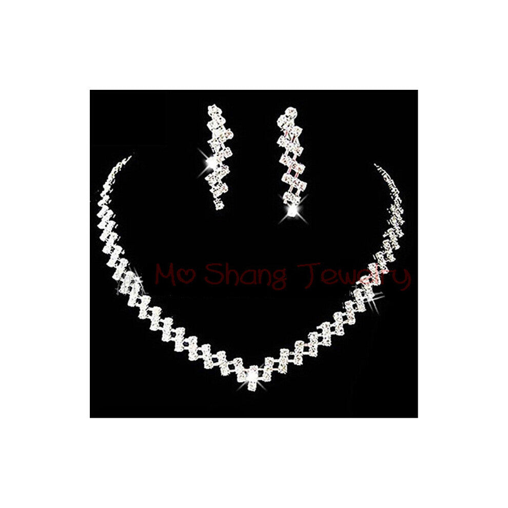 Crystal Bridal Wedding Jewelry Sets African Beads Silver Rhinestone Women Girls Necklace Sets Engagement Party Gift