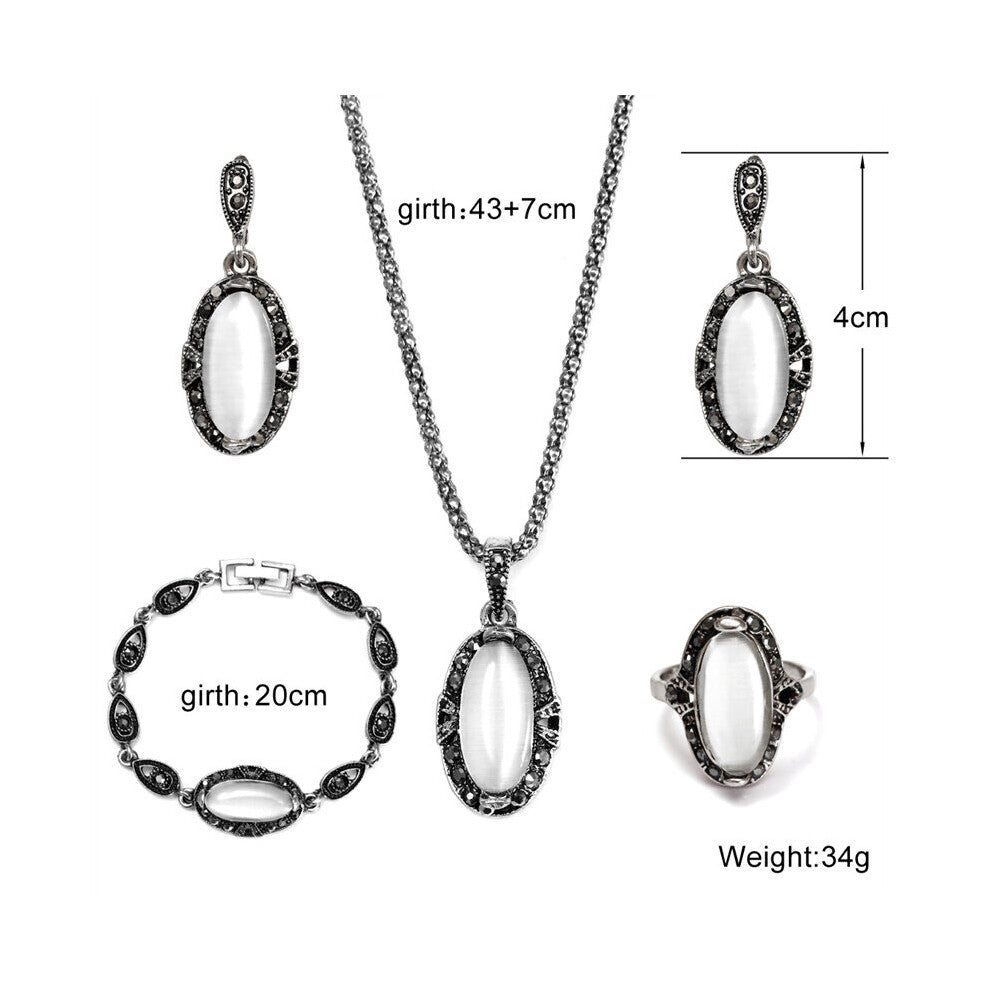 Charms Plated Jewelry Sets for Women Geometric Bracelet Ring Necklace Earrings 4pcs Wedding Set Engagement Party Jewelry