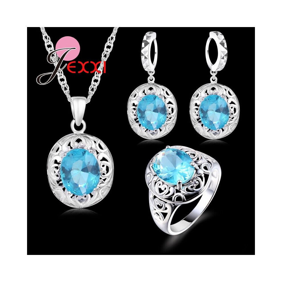 Top Wedding Jewelry for Bridal 925 Sterling Silver Crystal Zircon Earrings+ Ring+Necklace Bridal Jewelry Sets
