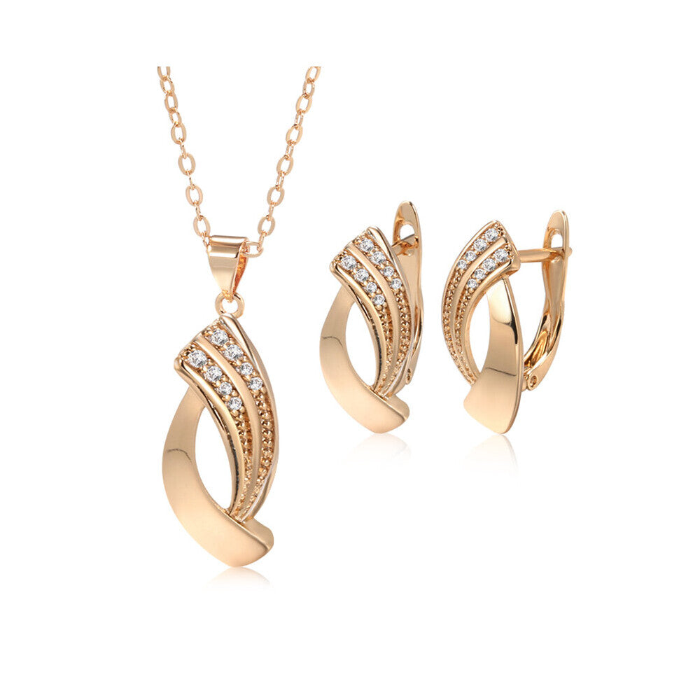 Kinel Glossy Dangle Earrings Necklace Sets 585 Rose Geometry Natural Zircon Women Daily Fine Jewelry Sets