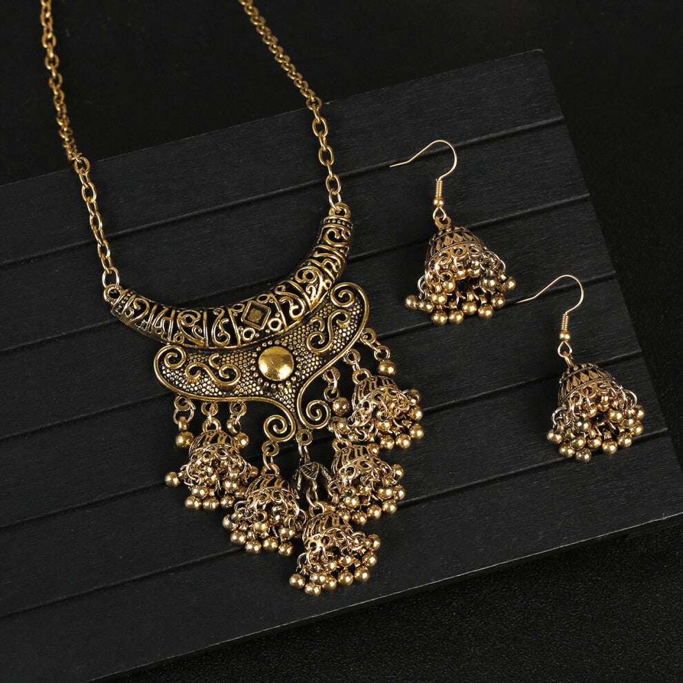 Retro Indian Jewelry Set Earring-Necklace Bijoux Wedding Jewelry Hangers Ethnic Carved Jhumka Earrings