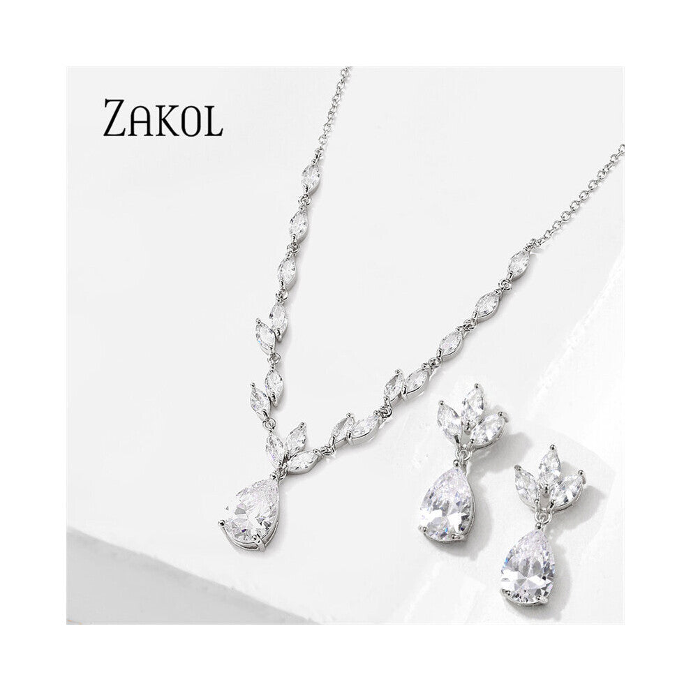 Classic Big Pear CZ Stone Necklace-Earring Wedding Set for Women Delicate High Zircon Lady Party Wear Jewelry