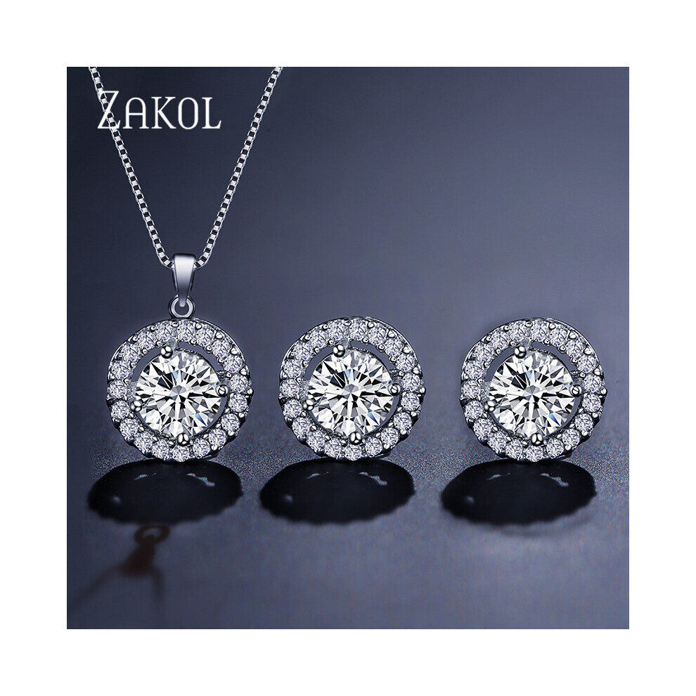 Girl Micro Inlay Jewelry Set Round Crystal Rhinestone Stud Earrings & Pendants-Necklace For Women FSSP266