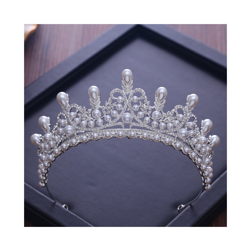 Tiaras And Crowns CZ Pearl Princess Pageant Engagement Wedding Hair Accessories For Bridal Jewelry Shine Crystal Crown