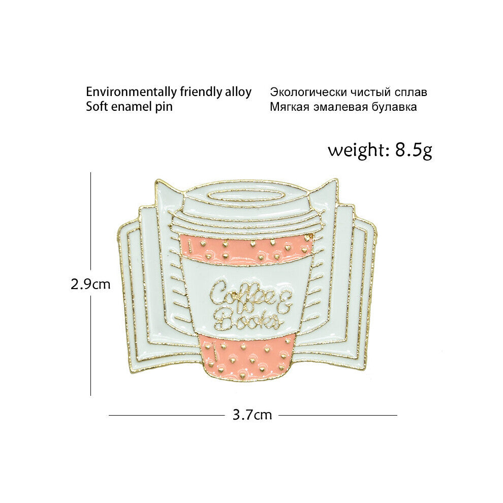 Cartoon Books Metal Enamel Brooch Clock Starry Cat Kitty Library Pin Personality Charm Costume Jewelry Gift