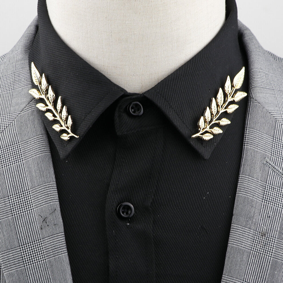 1 Pair Retro Lapel Pin Brooch Vintage Tree Leaf Collar Pin Hollowed Out Crown Shirts Suits Breastpin Jewelry Accessories