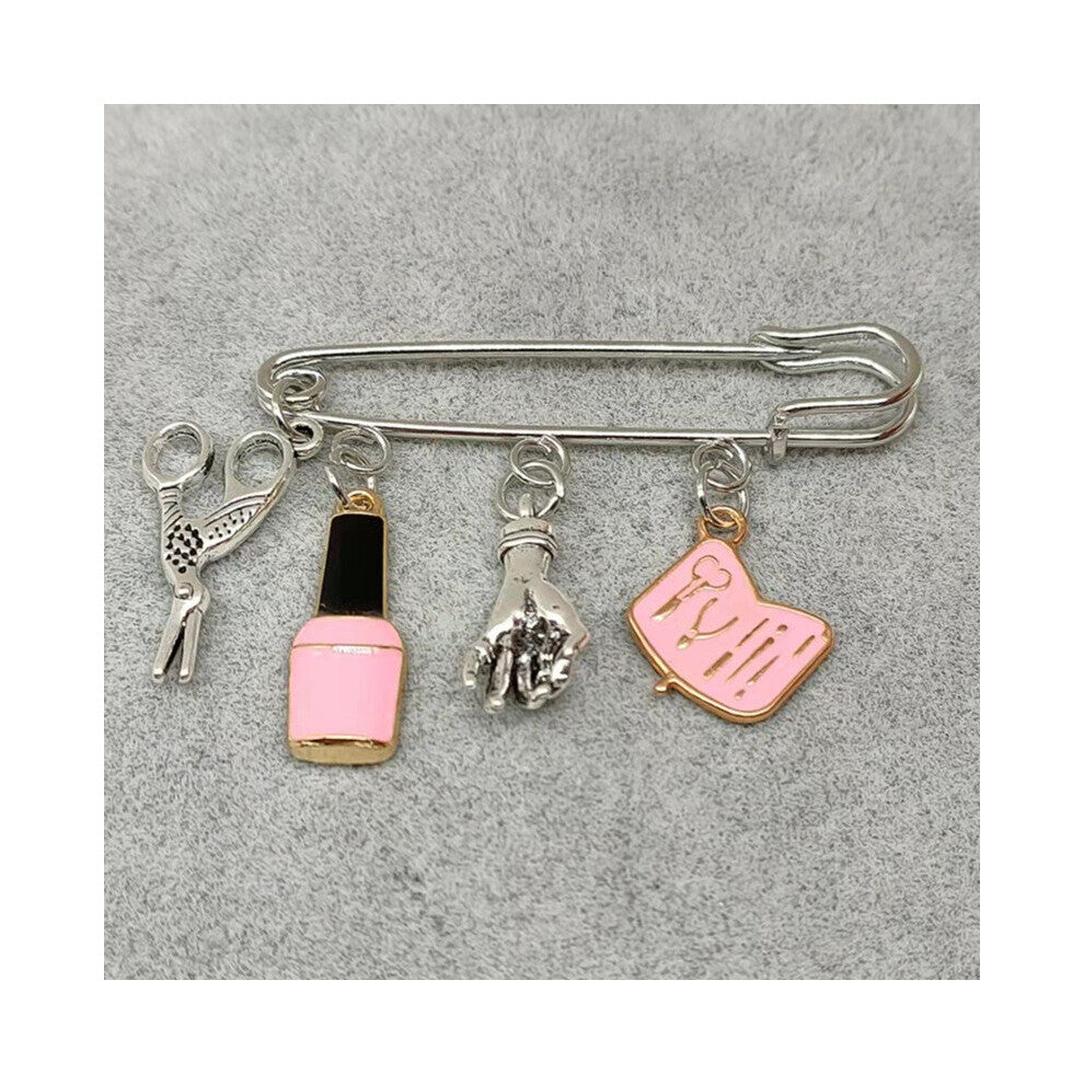 (Light Yellow Gold Color, White) Nail Art Brooch Retro Jewelry Mini Nail Art Nail Polish Scissors Pin Box Graduation Gift