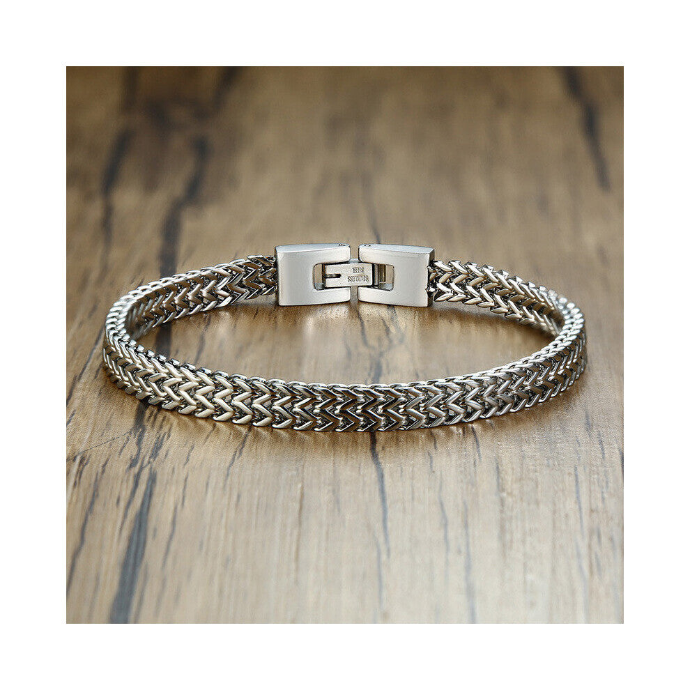 (Light Yellow Gold Color, 21cm) Double Rope Chain Mens Stainless Steel Bracelet Polish Punk Biker Pulseira Masculina Jewelry