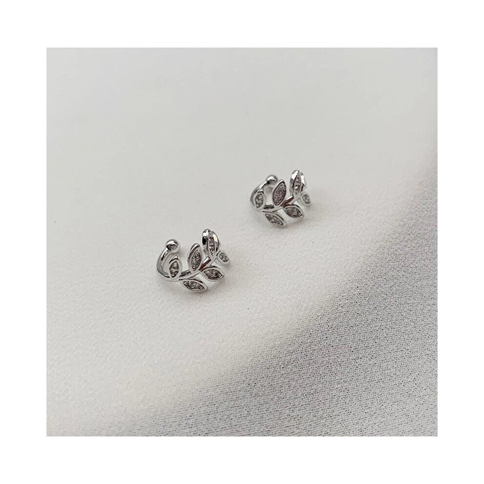 Silver Leaf Earcuff Clips On Earrings for Women Sweet Student Jewelry