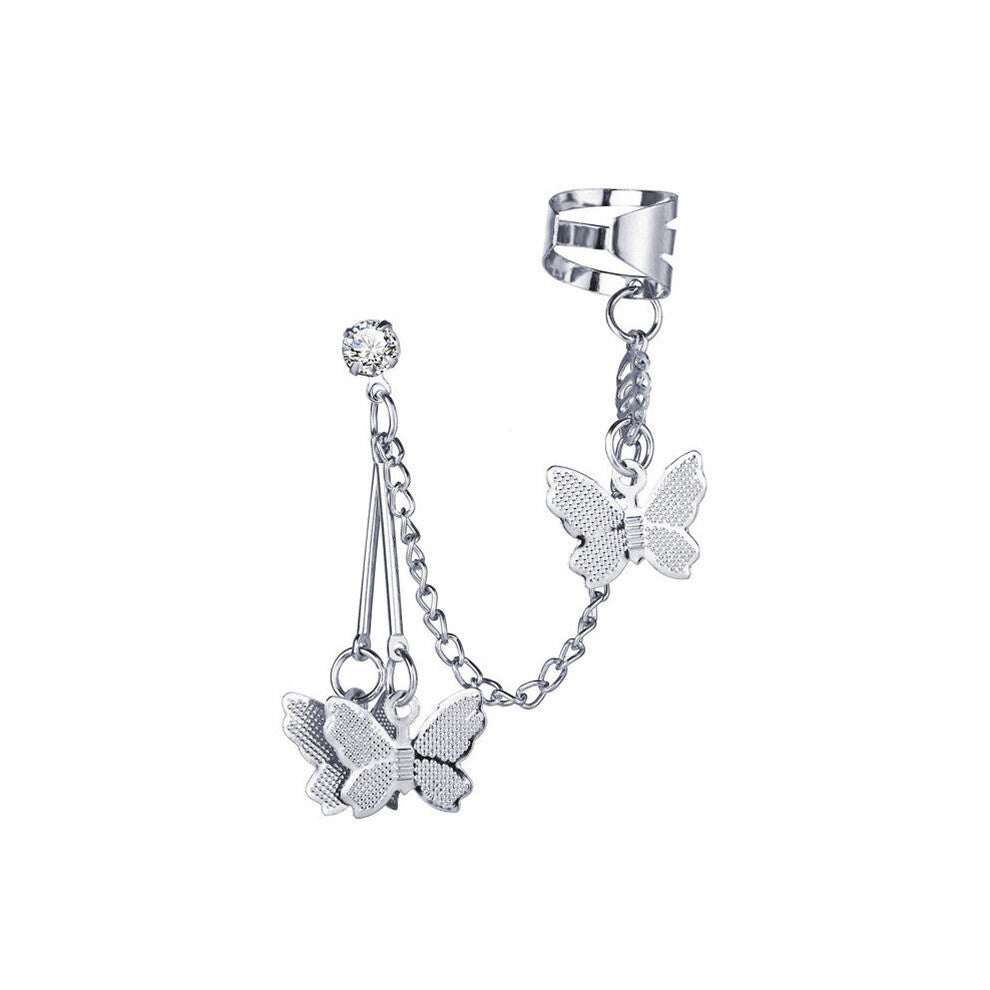 Geometric Butterfly Clip Earring For Teens Women Ear Cuffs Jewelry Retro Chain Long Hanging Earings Metal Gift