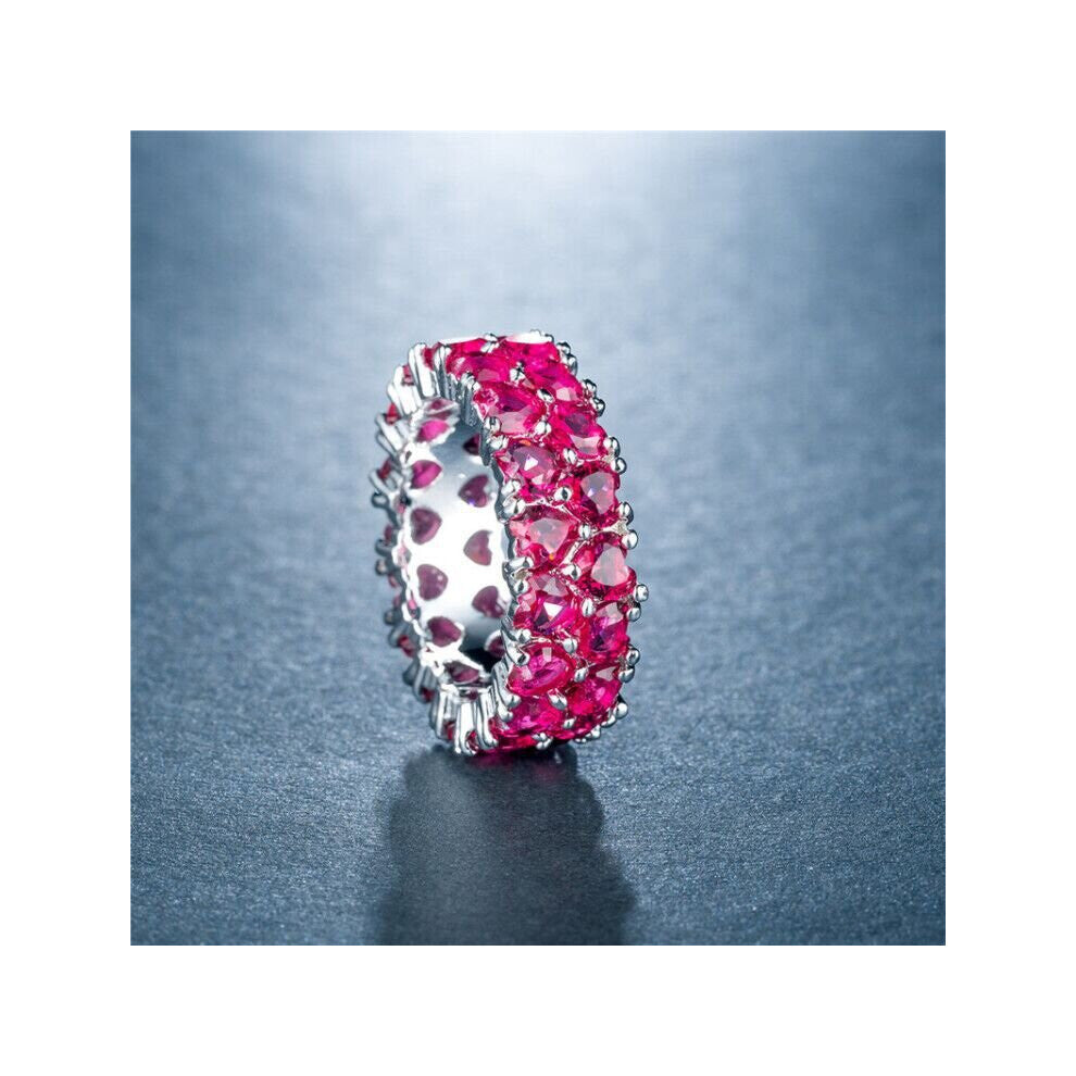 Ladies Pink Heart Full Diamond Zircon Ring Engagement Bride Jewelry Sound Christmas Gift Ring Sterling Silver Rings