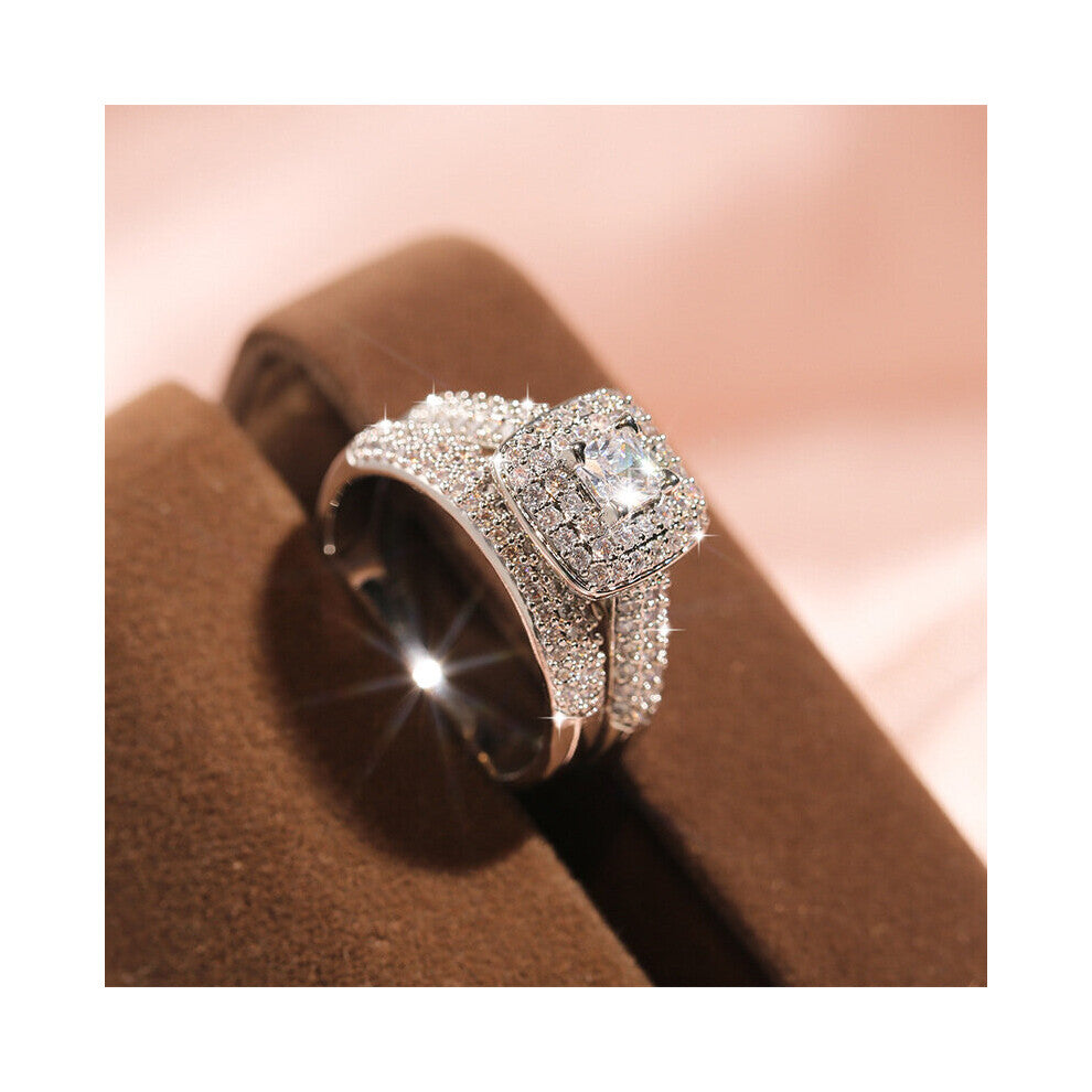 Silver Plate Wedding Engagement Cocktail Zircon Double-layer Finger Ring for Women 925 Silver Ring Set