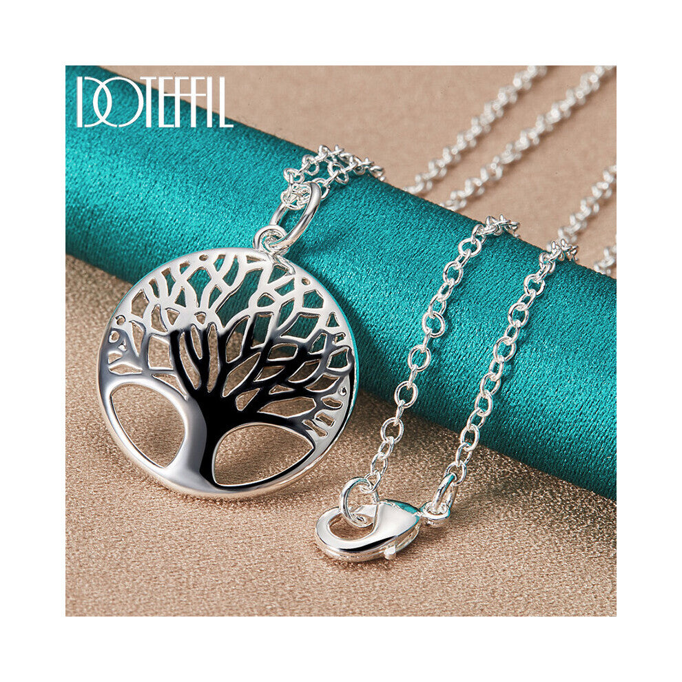 (White, 75cm) 925 Sterling Silver 16-30 Inch Chain Tree Round Pendant Necklace For Woman Wedding Engagement Charm Jewelry