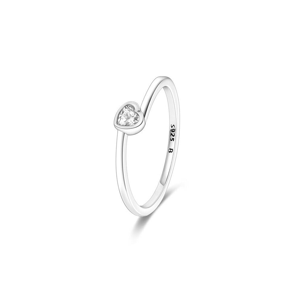 Engagement Finger Ring 925 Silver Women Stackable Rings Anniversary GIft For Lover Heart Sparking Zircon