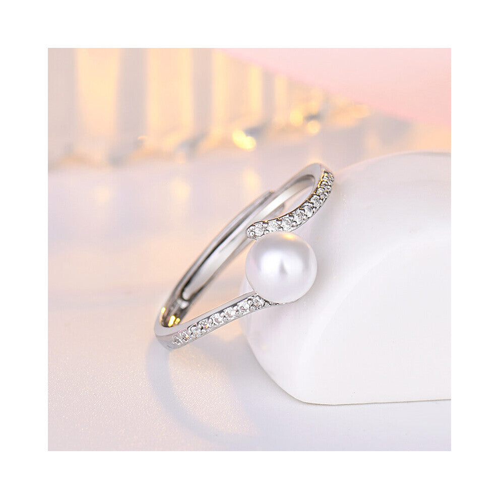 Pearl Rings 925 Silver Jewelry with Zircon Gemstones Open Finger Ring Fine Accessories for Wedding Engagement Party Gift