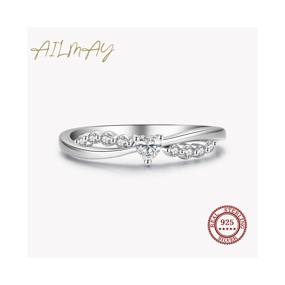 925 Sterling Silver Sparkling Cubic Zirconia Heart Finger Ring For Women Wedding Engagement Jewelry Gift