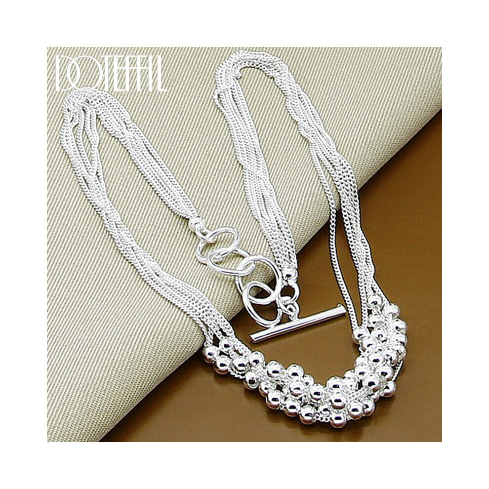 925 Sterling Silver Small Smooth Bead Ball Grapes Necklace 18 Inches Chain Woman Wedding Engagement Jewelry