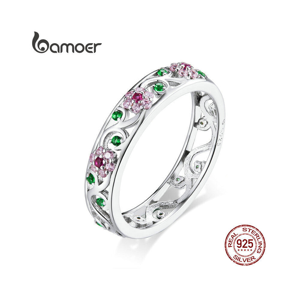 Bamoer 925 Sterling Silver Secret Garden Finger Ring for Women Wedding Band Engagement Statement Jewelry BSR132