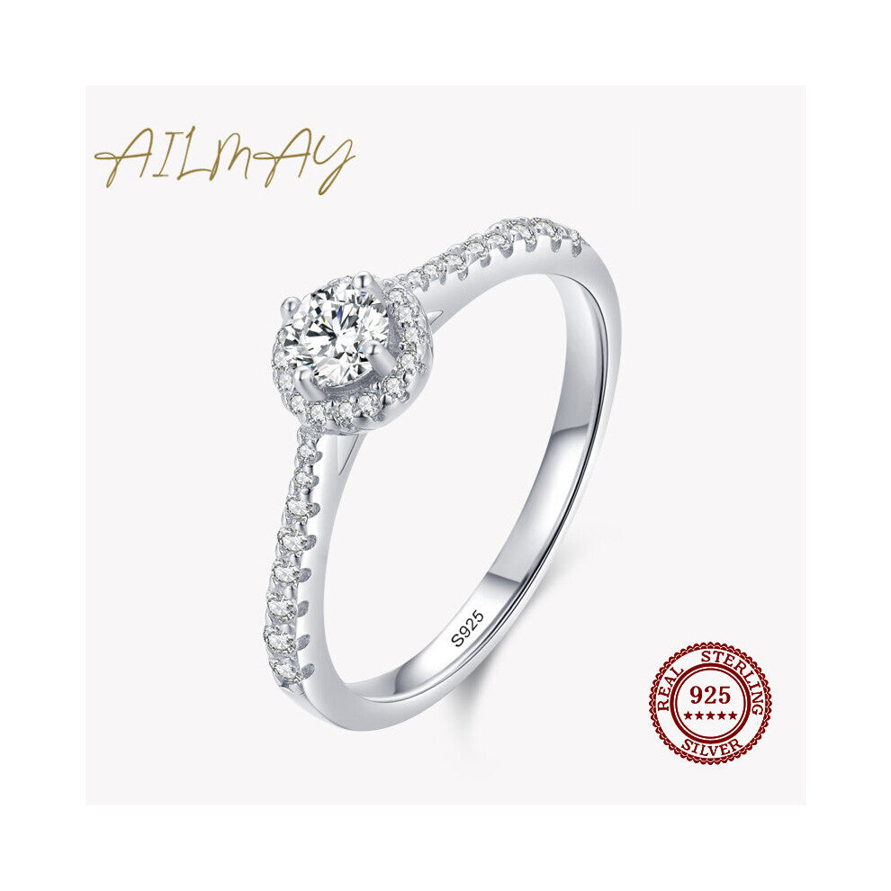 Top Real 925 Sterling Silver Round Sparkling CZ Finger Ring For Women Wedding Engagement Jewelry Gift