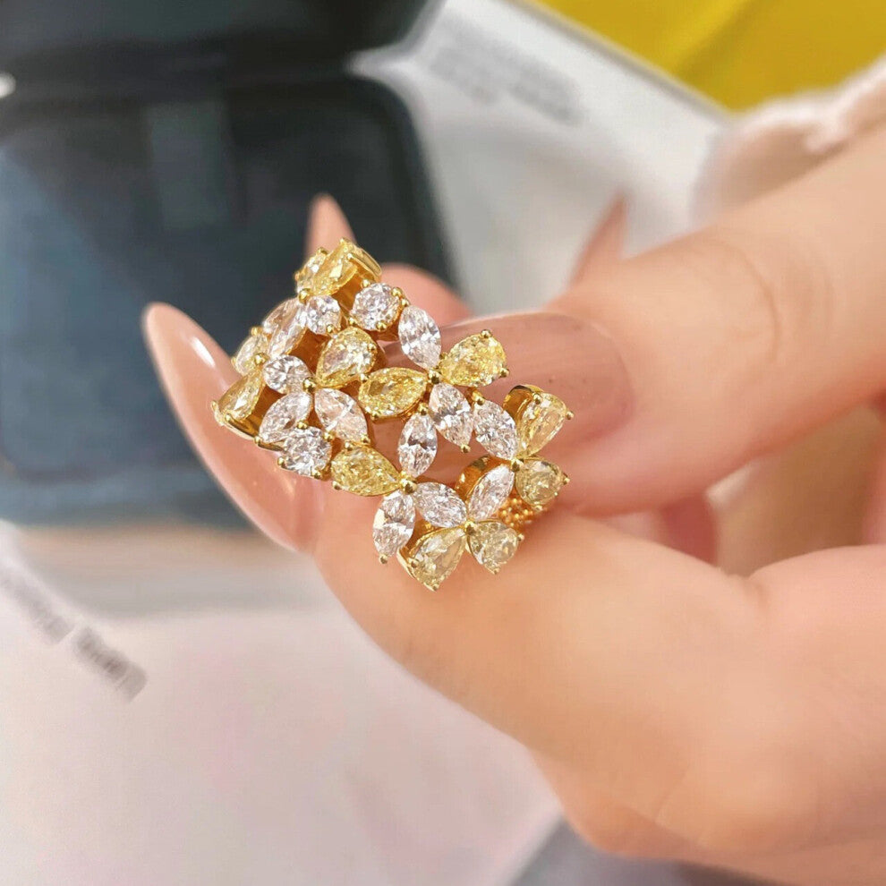 Sparkling Yellow Zircon Engagement Wedding Rings for Women Group Setting Crystal Delicate Ring Female Jewelry