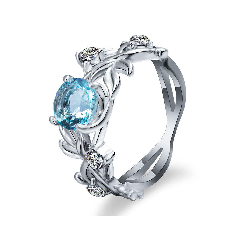 Cellacity Silver 925 Jewelry Gemstones Ring for Women Aquamarine Zircon Hollowed out Flowers Size6,7,8,9,10 Engagement Accessory